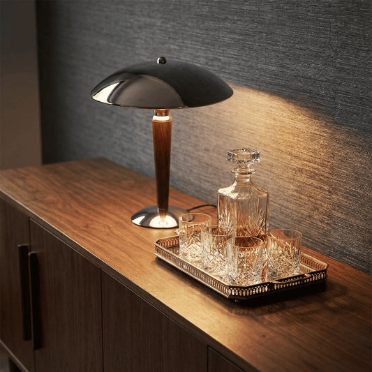 liveCozee Walnut Orbit Table Lamp – Vintage American Ambient Light