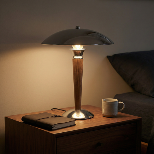 liveCozee Walnut Orbit Table Lamp – Vintage American Ambient Light